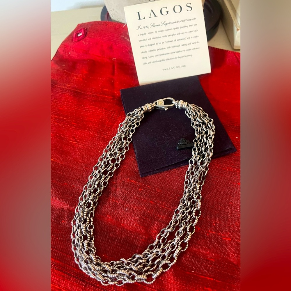 RARE LAGOS Signature Caviar Mixed Link Multi Strand Necklace